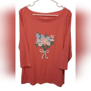 Loft Shirt Womans XL Pink Flower Print Lightweight Casual Comfort Classic